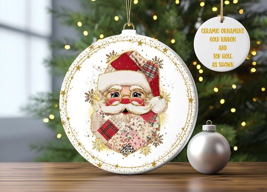 Patchwork Santa Ornament for Christmas Tree Decor