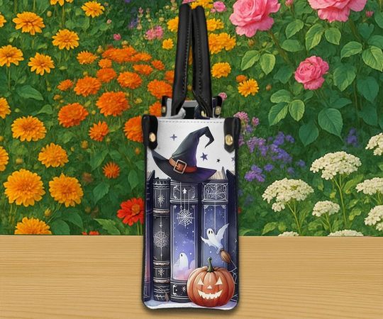 Pumpkin Ghost Handbag , Witch Spell Book Leather Bag, Gothic Halloween Tote, Gift For Her
