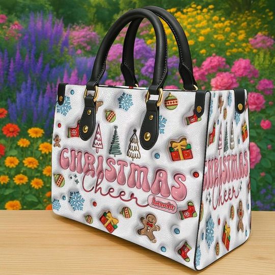 Personalized Christmas Cheer Handbag, Custom Name Holiday, Cute Gingerbread Winter Bag, Festive Gift for Women, Xmas Bag