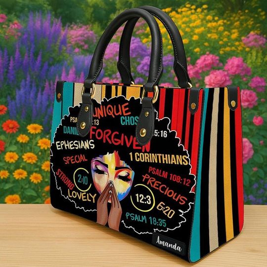 Personalized Black Women Handbag, African American Bag With Bible Verses, Custom Name God Says You Are Bag, Christian Gift