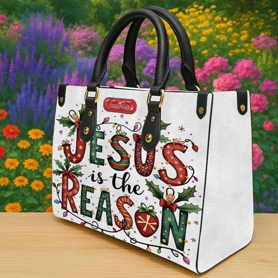 Personalized Christian Christmas Handbag, Custom Name Faith Purse with Jesus Is The Reason Design, Religious Xmas Gift for Her