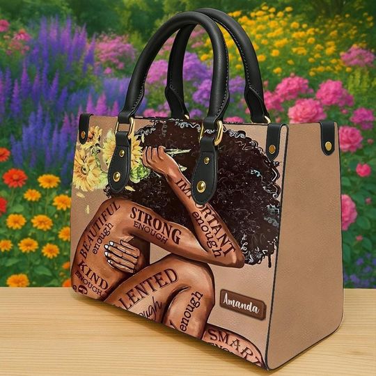 Personalized Black Women Handbag, Afrocentric Empowerment Bag with Custom Name, Strong Beautiful Enough Bag, Gift for Her