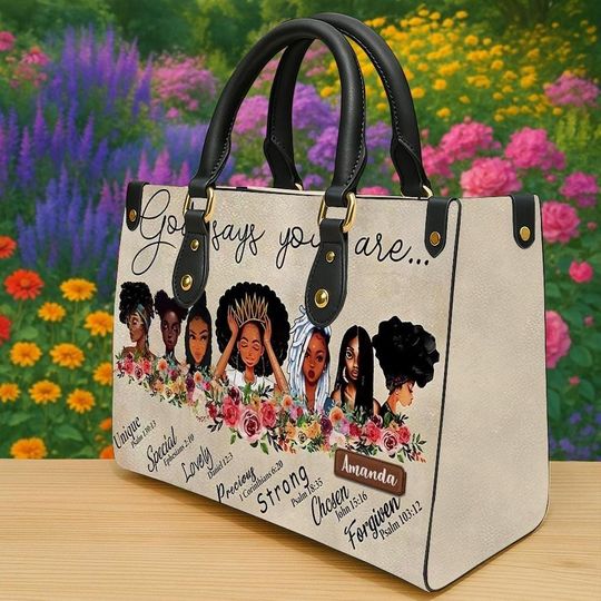 Personalized Black Women Handbag, African American Bag With Bible Verses, Custom Name God Says You Are Bag, Christian Faith Gift