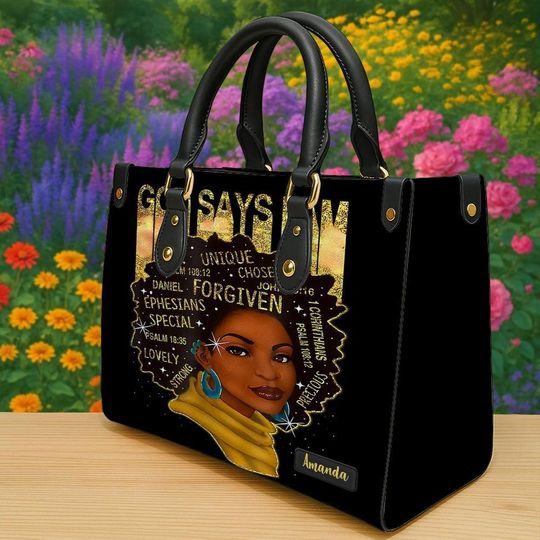 Personalized God Says I Am Tote Bag for Black Women, Custom Name African American Christian Handbag, Faith Scripture Gift