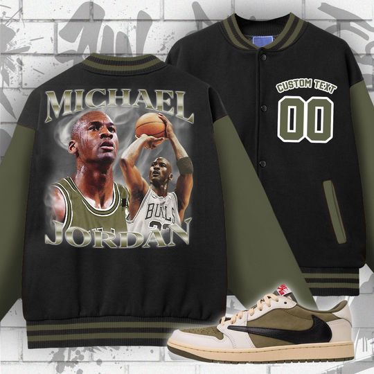 AJ 1 Medium Olive Unisex Varsity Jacket, MJ 23 Sneaker, Varsity Jacket To Match Sneaker