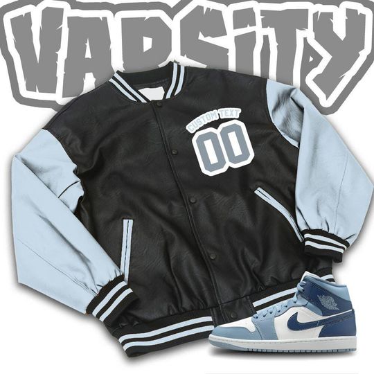 Custom  Blue Grey Unisex Varsity Jacket, Martin Cartoon