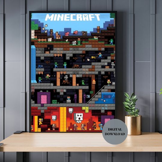 Minecraft Prints, Creeper, Steve, Zombie,Nursery Decor, Video Game Digital Print, Kids Room Decor Wall Art Playroom, Minecraft Wall Art