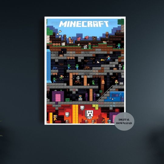Minecraft Prints, Creeper, Steve, Zombie,Nursery Decor, Video Game Digital Print, Kids Room Decor Wall Art Playroom, Minecraft Wall Art