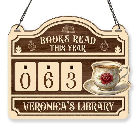 Personalized Cat Book Tracker - Books Read This Year Counter, Vintage Book Read Tracker, Gift for Readers, Book Lovers Gift, Bookshelf Decor