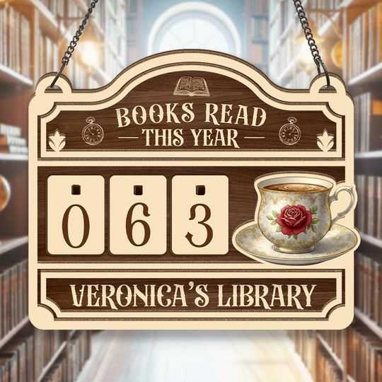 Personalized Cat Book Tracker - Books Read This Year Counter, Vintage Book Read Tracker, Gift for Readers, Book Lovers Gift, Bookshelf Decor