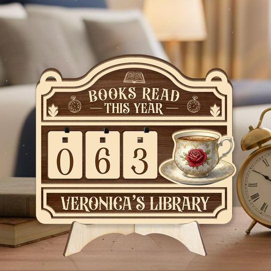Personalized Cat Book Tracker - Books Read This Year Counter, Vintage Book Read Tracker, Gift for Readers, Book Lovers Gift, Bookshelf Decor