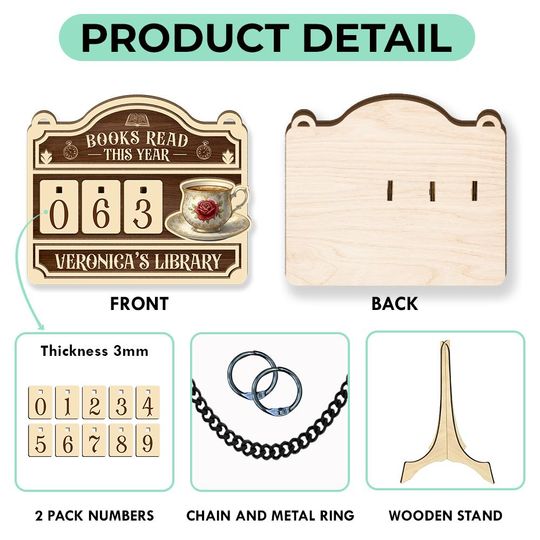 Personalized Cat Book Tracker - Books Read This Year Counter, Vintage Book Read Tracker, Gift for Readers, Book Lovers Gift, Bookshelf Decor