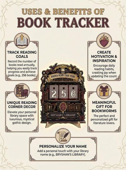Personalized Book Tracker - Books Read This Year Counter, Vintage Book Read Tracker, Gift for Readers, Book Lovers Gift, Bookshelf Decor
