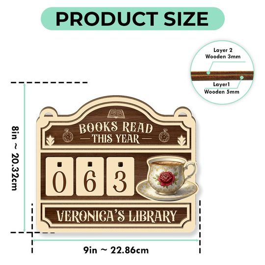 Personalized Cat Book Tracker - Books Read This Year Counter, Vintage Book Read Tracker, Gift for Readers, Book Lovers Gift, Bookshelf Decor