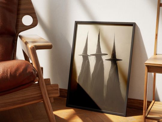 Trio Witch Wall Art, Halloween Decor Printable, Rustic Halloween Poster