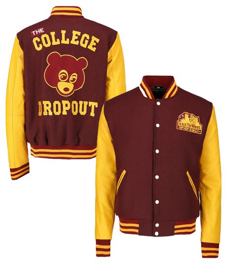 Men Vintage College Dropout Baseball Letterman Chenile Varsity Jacket