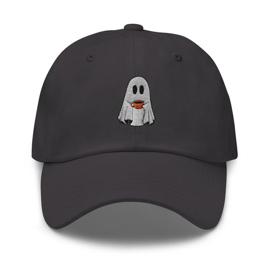 Ghost with Coffee Embroidered Adjustable Relaxed Fit Hat, Ghost Hat