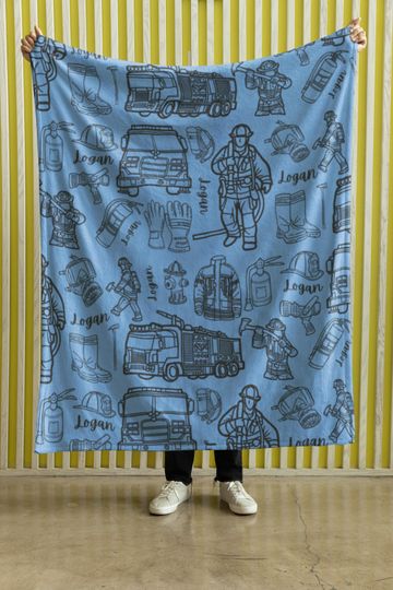 Personalized Firefighter Blanket, Custom Firemen Minky Blanket, Customized Fire Station Sherpa Blankie, Unique Back to School Kidsroom Decor