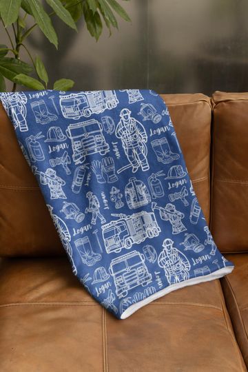 Personalized Firefighter Blanket, Custom Firemen Minky Blanket, Customized Fire Station Sherpa Blankie, Unique Back to School Kidsroom Decor