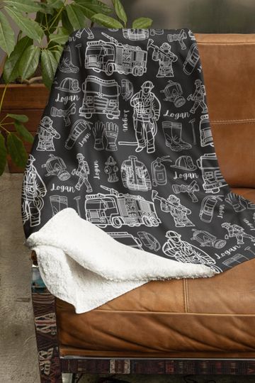 Personalized Firefighter Blanket, Custom Firemen Minky Blanket, Customized Fire Station Sherpa Blankie, Unique Back to School Kidsroom Decor