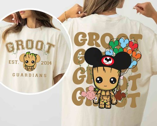 Two-sided I am Groot Guardians 2014 T-shirt, Vintage Retro Cute Groot T-Shirt