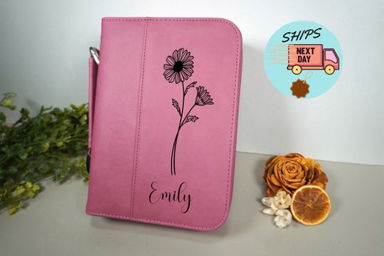 Birth Flower Bible Cover, Custom Bible Cover,  Custom Book Cover,  Personalized Bible Case, Birthday Gift for Her,Religious Gift