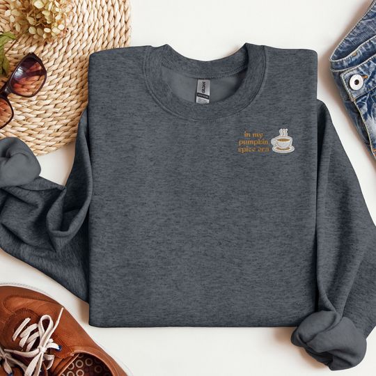Super Unique Pumpkin Spice Era Embroidered Sweatshirt, Festive PSL Crewneck