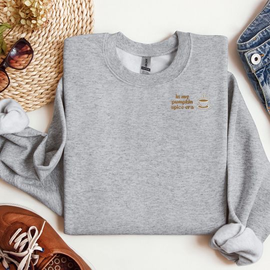 Super Unique Pumpkin Spice Era Embroidered Sweatshirt, Festive PSL Crewneck