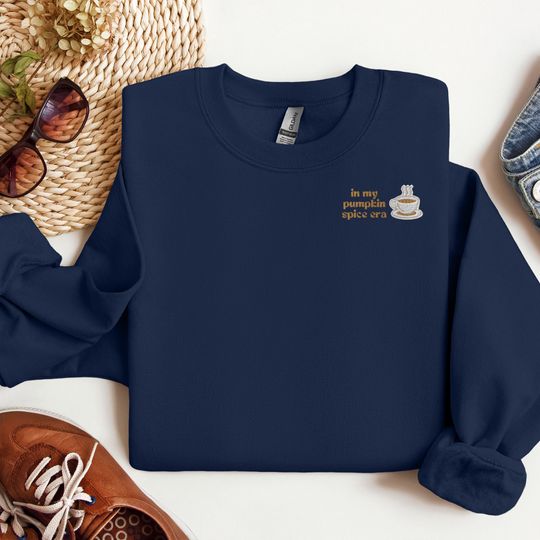 Super Unique Pumpkin Spice Era Embroidered Sweatshirt, Festive PSL Crewneck
