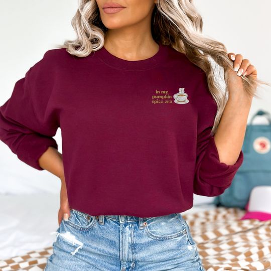 Super Unique Pumpkin Spice Era Embroidered Sweatshirt, Festive PSL Crewneck