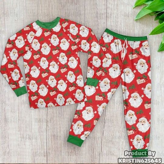 Santa Claus Christmas Pattern Raglan Pajamas Set