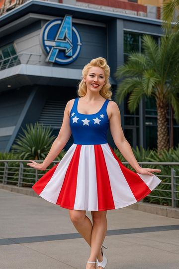 Captain America Inspired Dress for Women Marvel Red, White & Blue Skater Dress