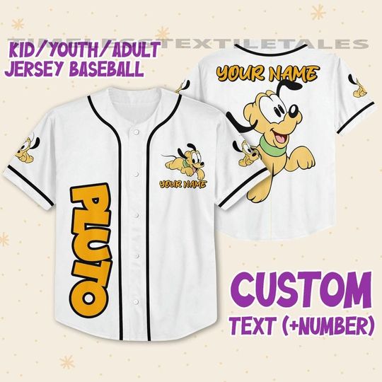 Personalize Disney Pluto Babi White, Custom Disney Jersey