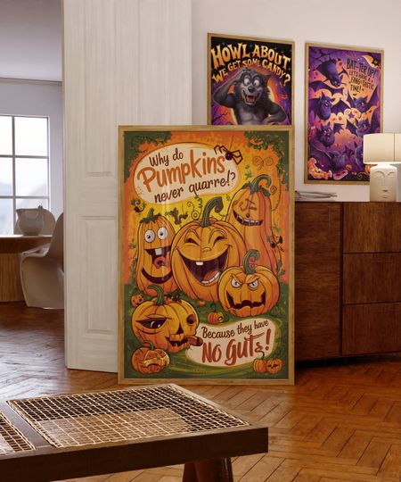 Funny Halloween Pumpkin Poster, No Guts Joke, Home Decor
