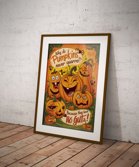 Funny Halloween Pumpkin Poster, No Guts Joke, Home Decor
