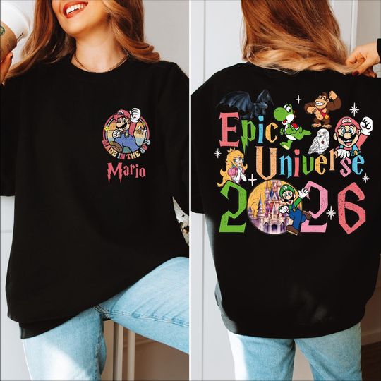 Custom Epic Universe 2026 T-shirt, Family Universe Orlando Park Trip, Super Mario Characters, Epic Universe Family Trip