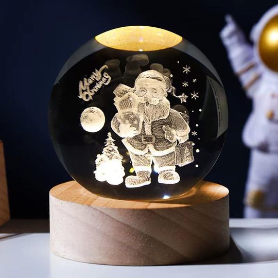 Engraved Crystal Christmas Snow Globe Night Light