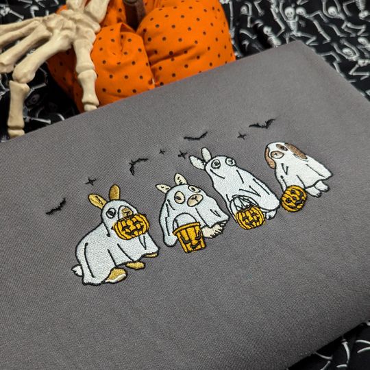 Embroidered Ghost Bunny Sweatshirt, Embroidered Ghost Rabbit Sweater