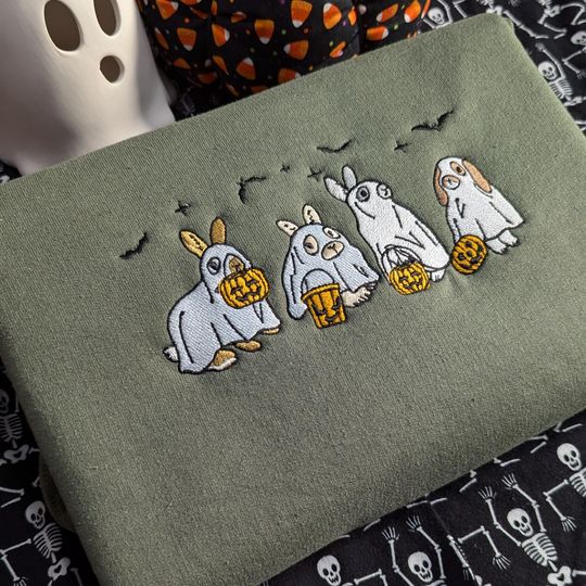 Embroidered Ghost Bunny Sweatshirt, Embroidered Ghost Rabbit Sweater