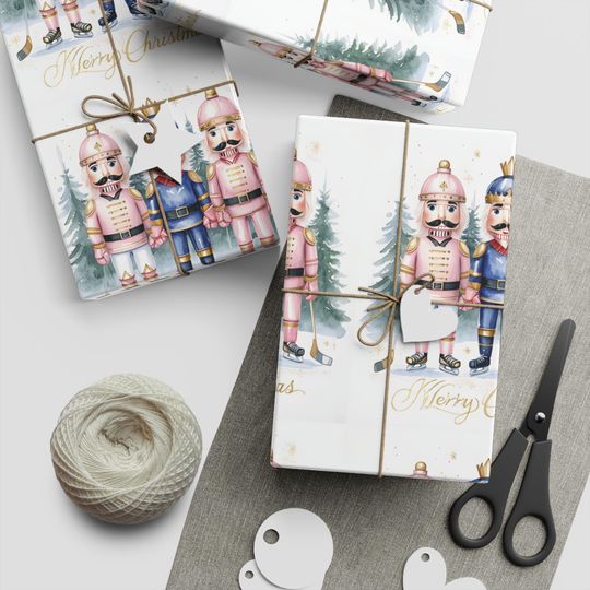 Nutcracker Hockey Christmas Wrapping Paper, Festive Gift Wrap