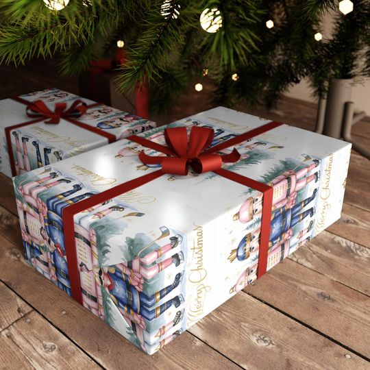 Nutcracker Hockey Christmas Wrapping Paper, Festive Gift Wrap
