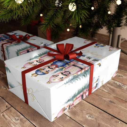 Nutcracker Hockey Christmas Wrapping Paper, Festive Gift Wrap