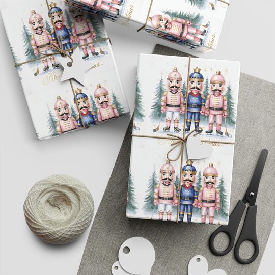 Nutcracker Hockey Christmas Wrapping Paper, Festive Gift Wrap
