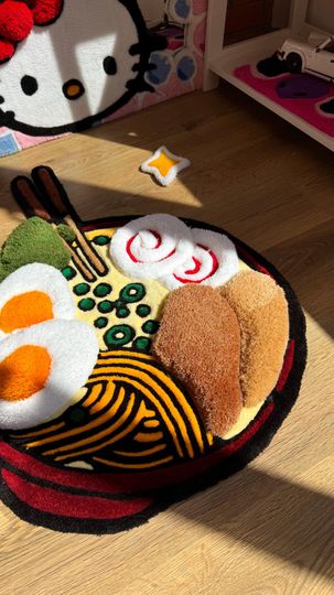 Handmade Ramen Shaped Rug with 3D Tufted Acrylic, Puffy Carpet