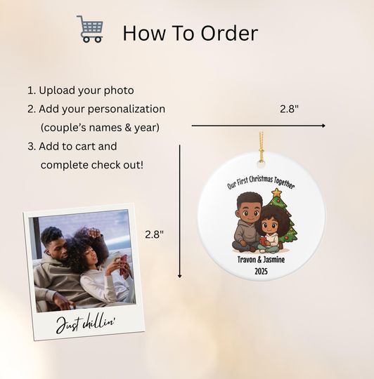 Our First Christmas Together Ornament, Personalized Chibi Style Relationship Keepsake, Chibi Couples Ornament Gift