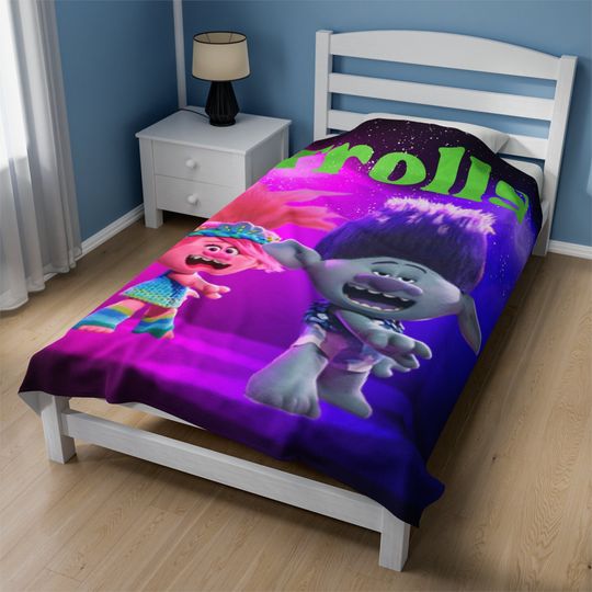 Trolls Themed Kids Name Blanket Personalized Custom Trolls Kids Blanket, Poppy And Branch Blanket, Personalized Blanket, Throw Blanket