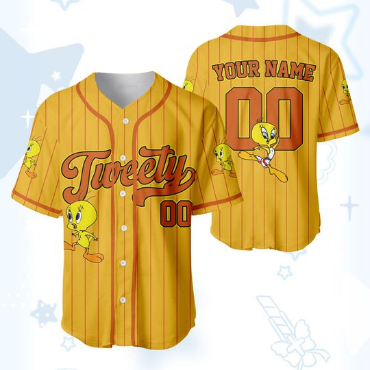 Custom Tweety Bird Collection Baseball Jersey, Custom Tweety Jersey Shirt, Tweety Birthday Gift, Disney Baseball Team Outfit
