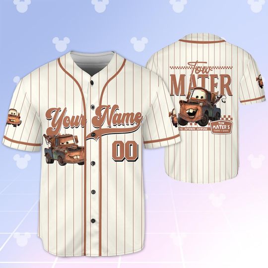 Personalized Tow Mater Baseball Jersey, Custom Disney Cars Baseball Shirt, Matching Disney Trip Outfit, Disneyland Birthday Gift