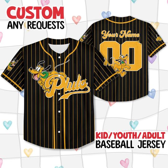 Custom Disney Pluto Dog Collection Baseball Jersey, Disney Pluto Jersey, Disneyland Baseball Team Matching Outfit, Birthday Gift