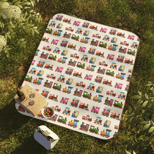 Colorful Toy Train Pattern Picnic Mat